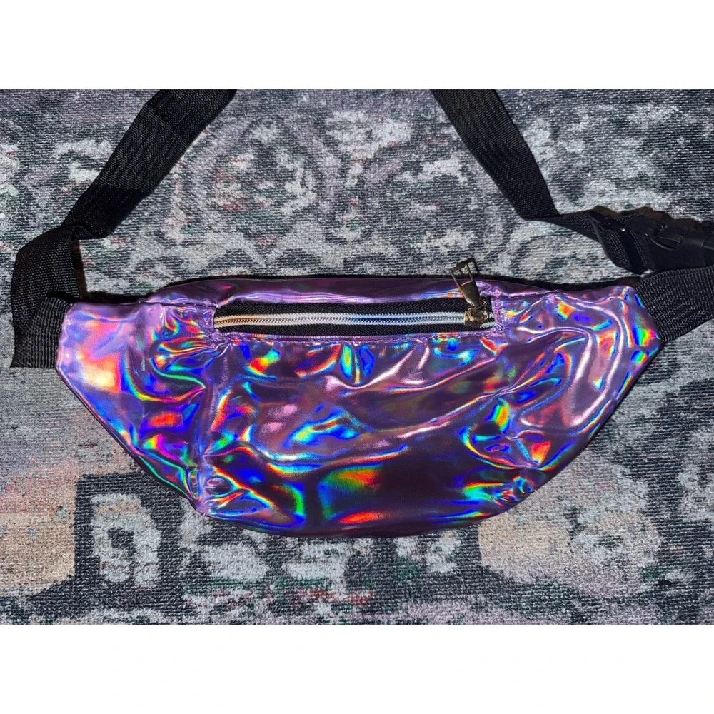 Pink Women's HOLOGRAM Vinyl FANNY PACK Pouch‎ WAIST PURSE Zipper CLIP BELT